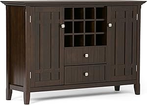Simpli Home 3AXCBED-04 Bedford Solid Wood 54 inch wide Rustic Sideboard Buffet Credenza and Winerack in Tobacco Brown