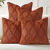 decorUhome Spring Set of 4 Rust Throw Pillow Covers 18x18 Inch, Neutral Decorative Soft Plush Faux Wool Couch Pillow Covers, Farmhouse Pillow Cases for Living Room Bed Sofa