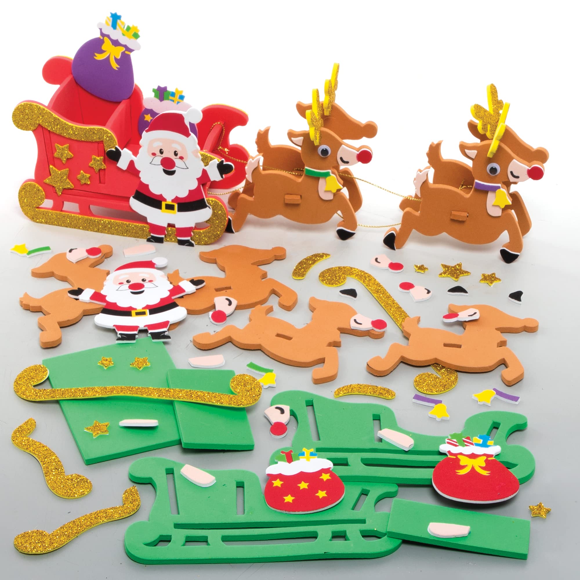Baker Ross FE856 Reindeer and Sleigh Kits - Pack of 2, Make Your Own Christmas Decorations, Creative Christmas Crafts for Kids to Decorate and Display,Gold