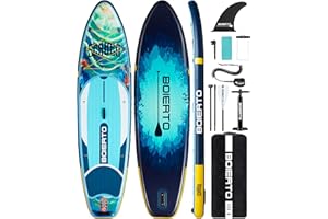 BOIERTO Inflatable Stand Up Paddle Board 10'8“*34"/11'*33", Extra Wide Paddle Boards for Adults, SUP with Premium Accessories & Nylon Backpack, Adjustable Paddle, Hand Pump, Bottom Fin, Leash