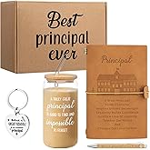 Honeydak Valentine's Day Principal Appreciation Gifts for Women Men Journal Notebook Pen 16oz Principal Drinking Glasses with Lid and Straw Keychain Gift Box