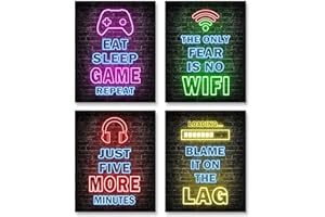 SIMIMI ART Printed Neon Gaming Posters Set of 4 (8”X 10”), Boys Room Decorations for Bedroom,Video Game Wall Art,Gamer, Teen boy bedroom, game room, No Frames