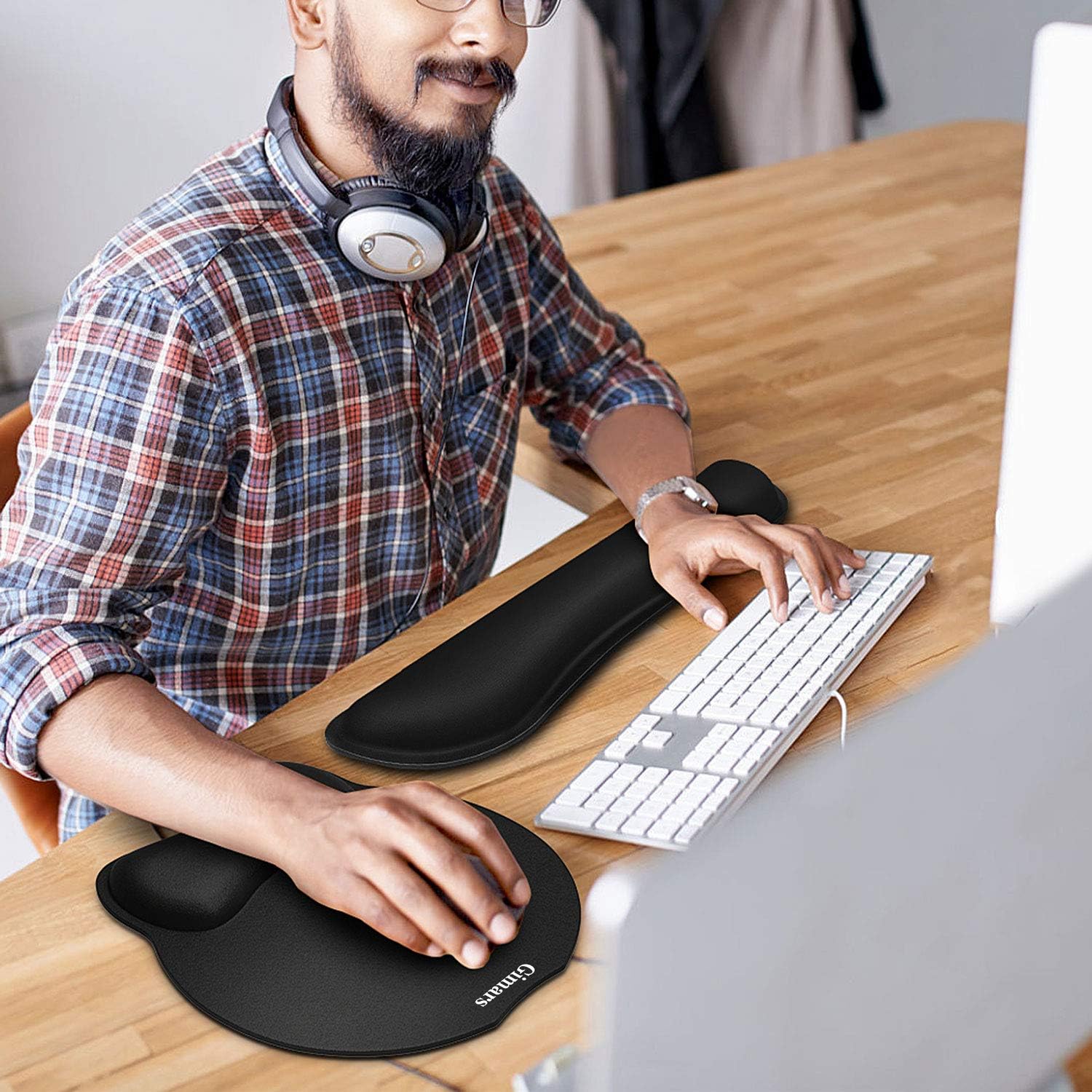 Gimars Upgrade Enlarge Superfine Fibre Soft Smooth Gel Ergonomic Mouse Pad Wrist Support and Keyboard Wrist Rest for Computer, Laptop, Mac, Gaming and Office, Durable, Comfortable and Pain Relief : Office Products
