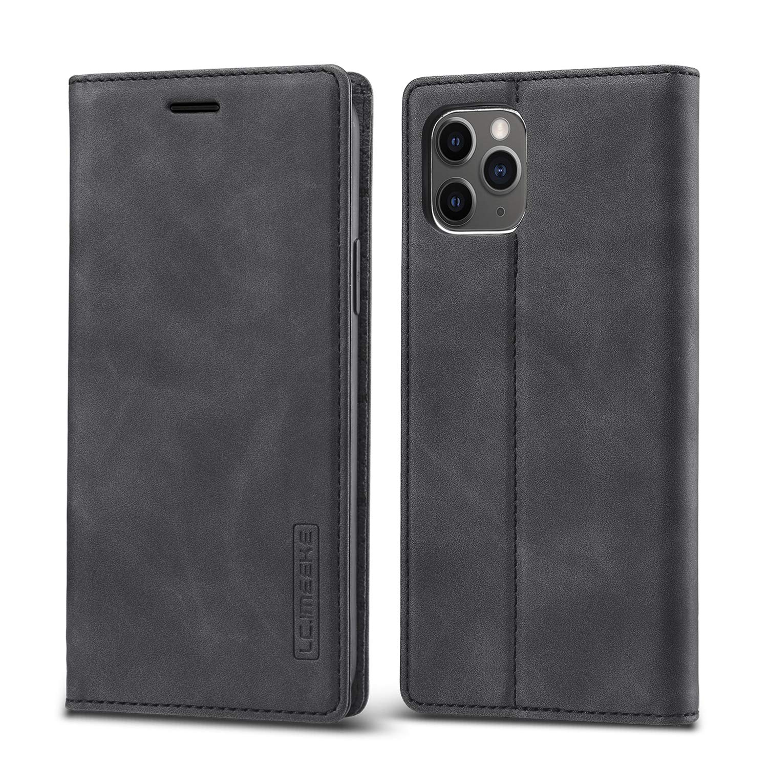 QLTYPRI Case for iPhone 11, Vintage Matte Leather Wallet Case Card Slot Kickstand Magnetic Shockproof Flip Folio Book Case Cover for iPhone 11 - Black