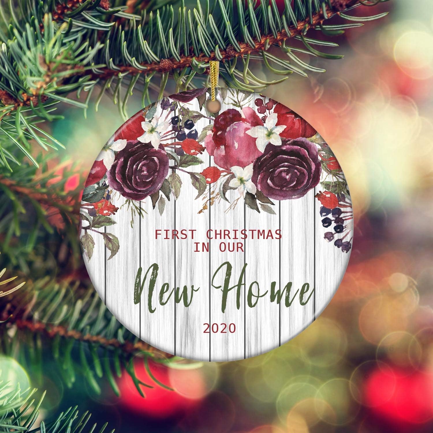 Rustic First Christmas in our New Home Christmas Ornament 2020-New Home Married Wedding Decoration for Couple Holiday Ornament Keepsake 3