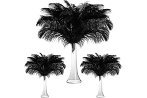 Maitys 90 Pcs Large Natural Ostrich Feathers Bulk 14-16 Inch (35-40cm) 12-14 Inch (30-35cm) 10-12 Inch (25-30cm) Ostrich Feathers Plumes for Centerpieces Wedding(Black)