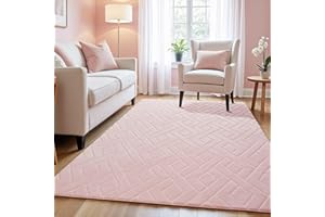 Macgace Ultra Soft Pink Area Rug for Girls Bedroom, 4x6 Modern Geometric Shag Rugs with Nonslip Backing for Living Room, Washable Fuzzy Carpet for Cozy Kids Room Nursery