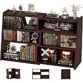 Armocity Expandable Bookshelf Small Short Corner Bookcase for Small Spaces | Low Ladder Book Shelf Narrow Long, Extendable Wood Bookcase for Living Room, Bedroom, 4 Tier, Black Walnut