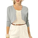Womens Summer 3/4 Sleeve Bolero Shrug for Dress Open Front Scalloped Knit Cropped Cardigan Sweater Lightweight