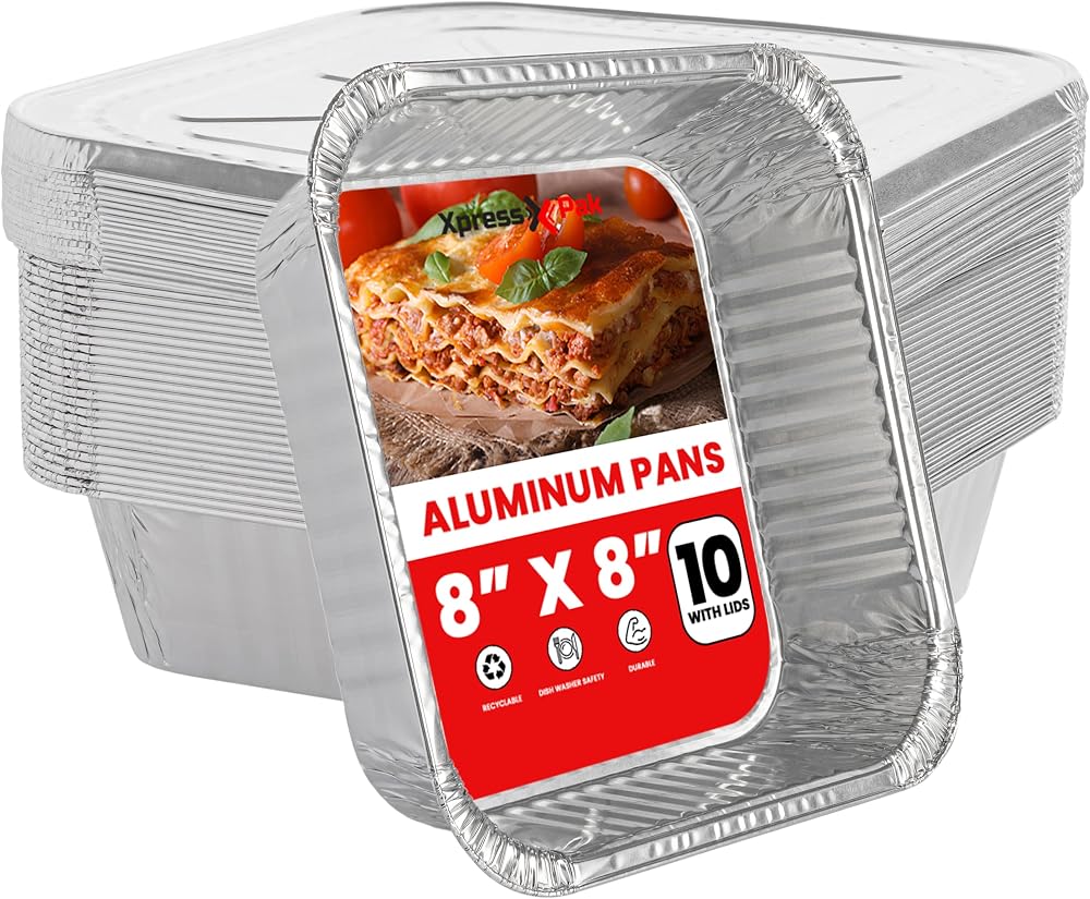 XpressPak Aluminum Foil Trays with Lids 20 x 20 cm Pack of 10