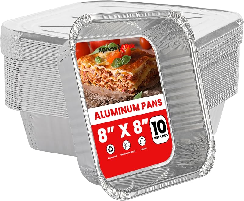 XpressPak Aluminum Foil Trays with Lids 20 x 20 cm Pack of 10