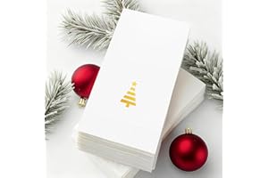 50-PK Christmas Paper Napkins Disposable: Guest Dinner Hand Towels, Gold Foil Christmas Trees Design for Table Decor, Bathroo
