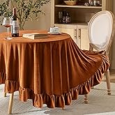 KKJIAF Gold Velvet Round Tablecloth 70 inch, Retro Farmhouse Ruffle Round Table Cloth Washable Table Cover for Wedding Buffet Parties Baby Shower Kitchen Decoration