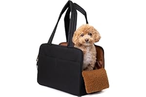 WAGFUR Black Dog Purse Carrier for Small Dogs – Cotton Padded Interior, Multiple Pockets, Breathable Mesh & Comfortable Strap, Durable Polyester Travel Bag, Lightweight Cat Carrier, Versatile Small Pet Bag