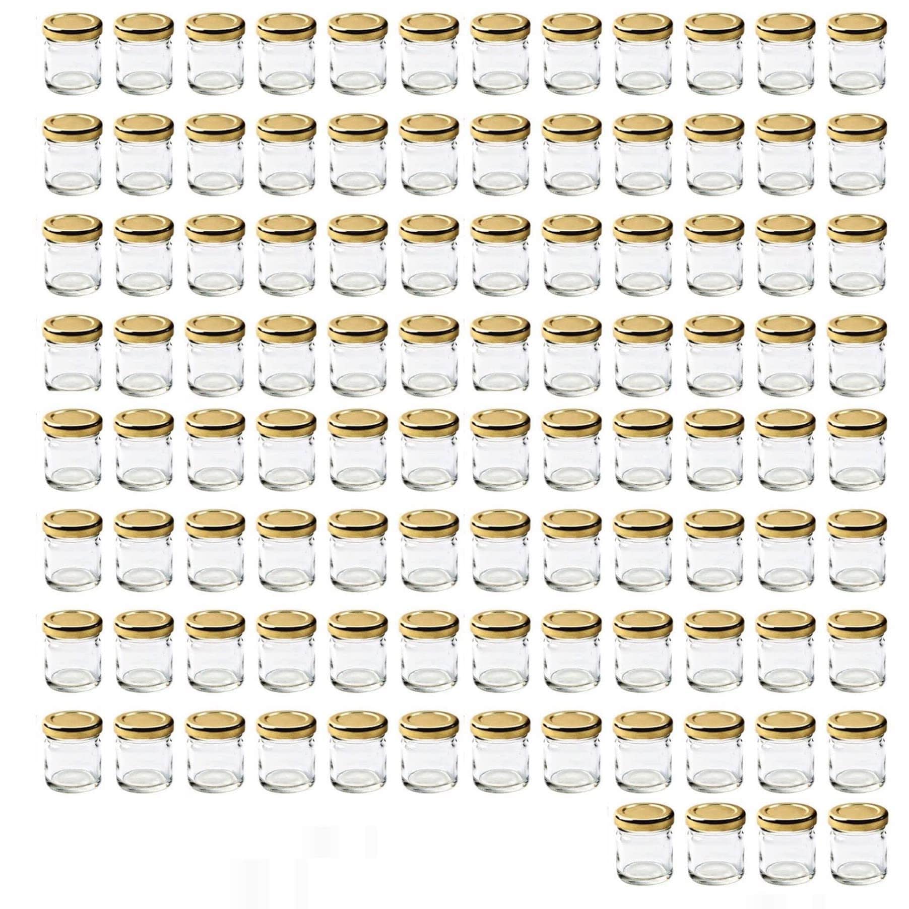 Pack of 100 41ml Mini Glass Jam Jars (1.5oz) including Twist Off lids - Perfect for Jam, Marmalade, Preserves, Sample Pots and more.