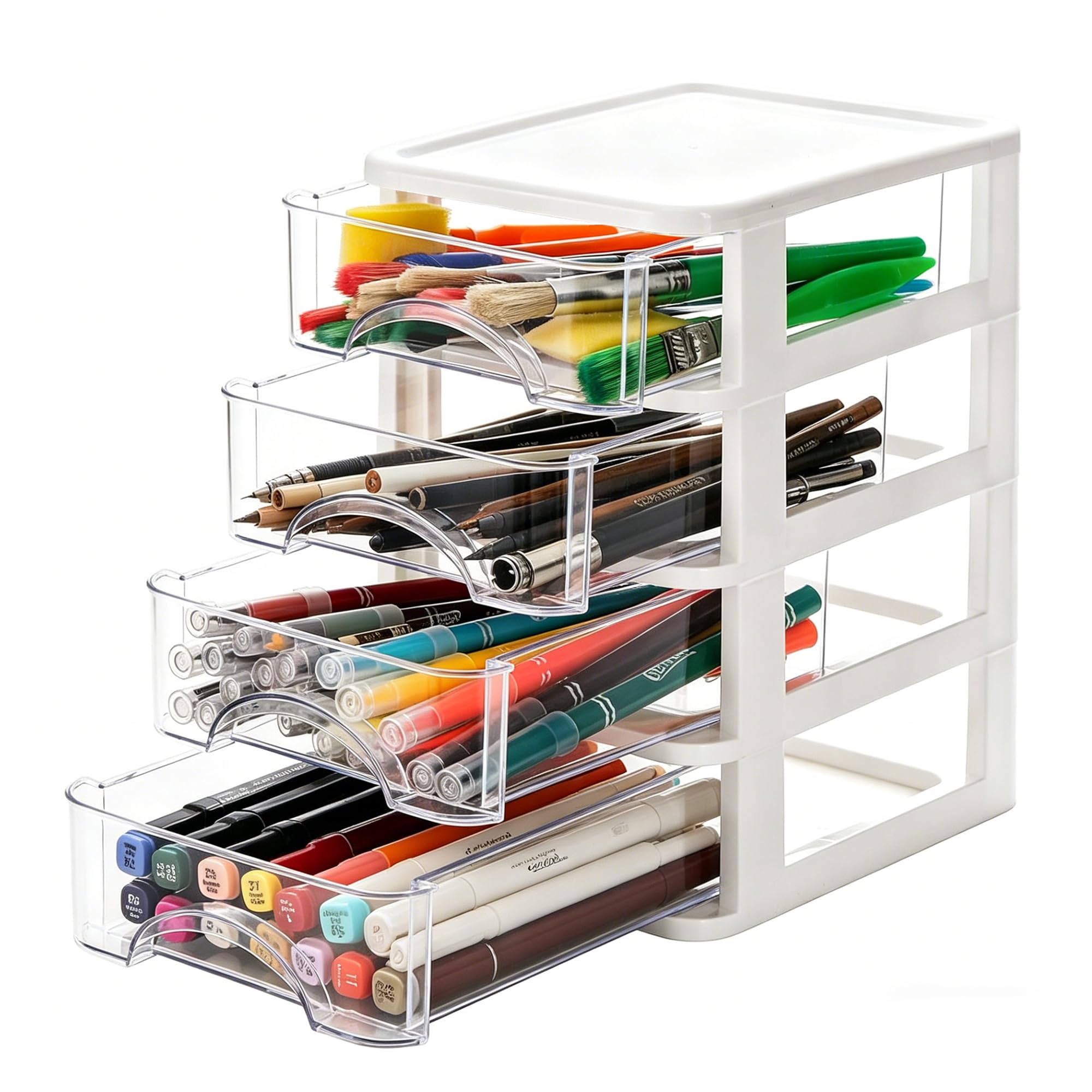 Iwinna Desktop Drawer Organiser, Small Clear 4 Drawers Storage, Mini Desk Tidy Stationery & Makeup Organiser for Office Home School Dorm