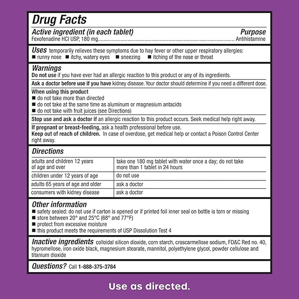 HEALTHCAREAISLE ALLERGY RELIEF – FEXOFENADINE HYDROCHLORIDE TABLETS USP, 180 MG – 180 TABLETS – ALLERGY MEDICATION, NON-DROWSY 24-HOUR RELIEF