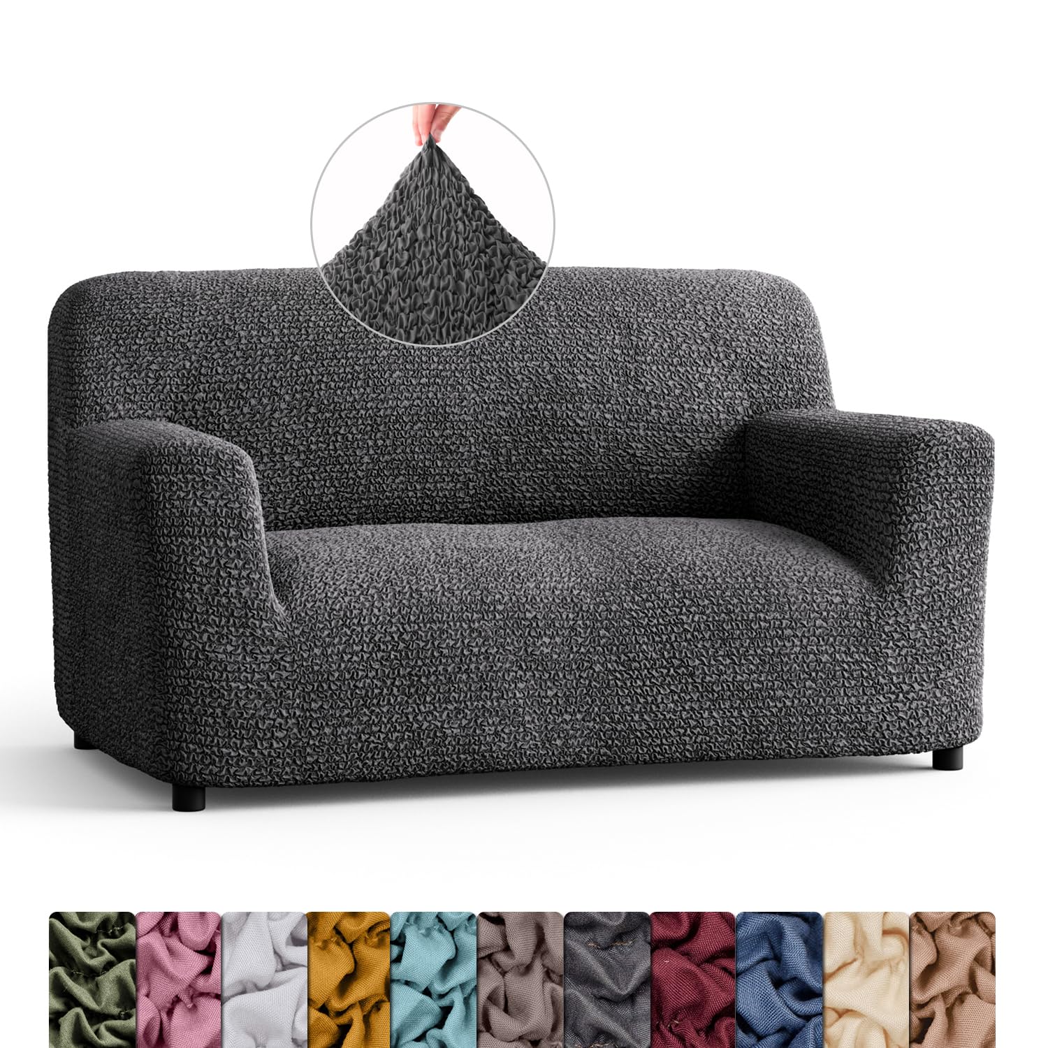 Menotti 2 Seater Couch Cover - Loveseat Slipcovers - Soft Polyester Fabric Settee Sofa Cover - Stretch Elastic Stylish Furniture Protector for pets - Sofa Cover - Microfibra - Grey (2 Seater)