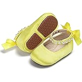 PHIRAMIN Baby Girls Mary Jane Flats - Infant Newborn Walking Shoes Soft Rubber Sole Princess Wedding