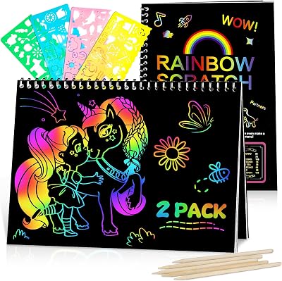 Winstico Scratch Art Paper Set 2 Books 5 Styluses 4 Templates Art Kit for Kids