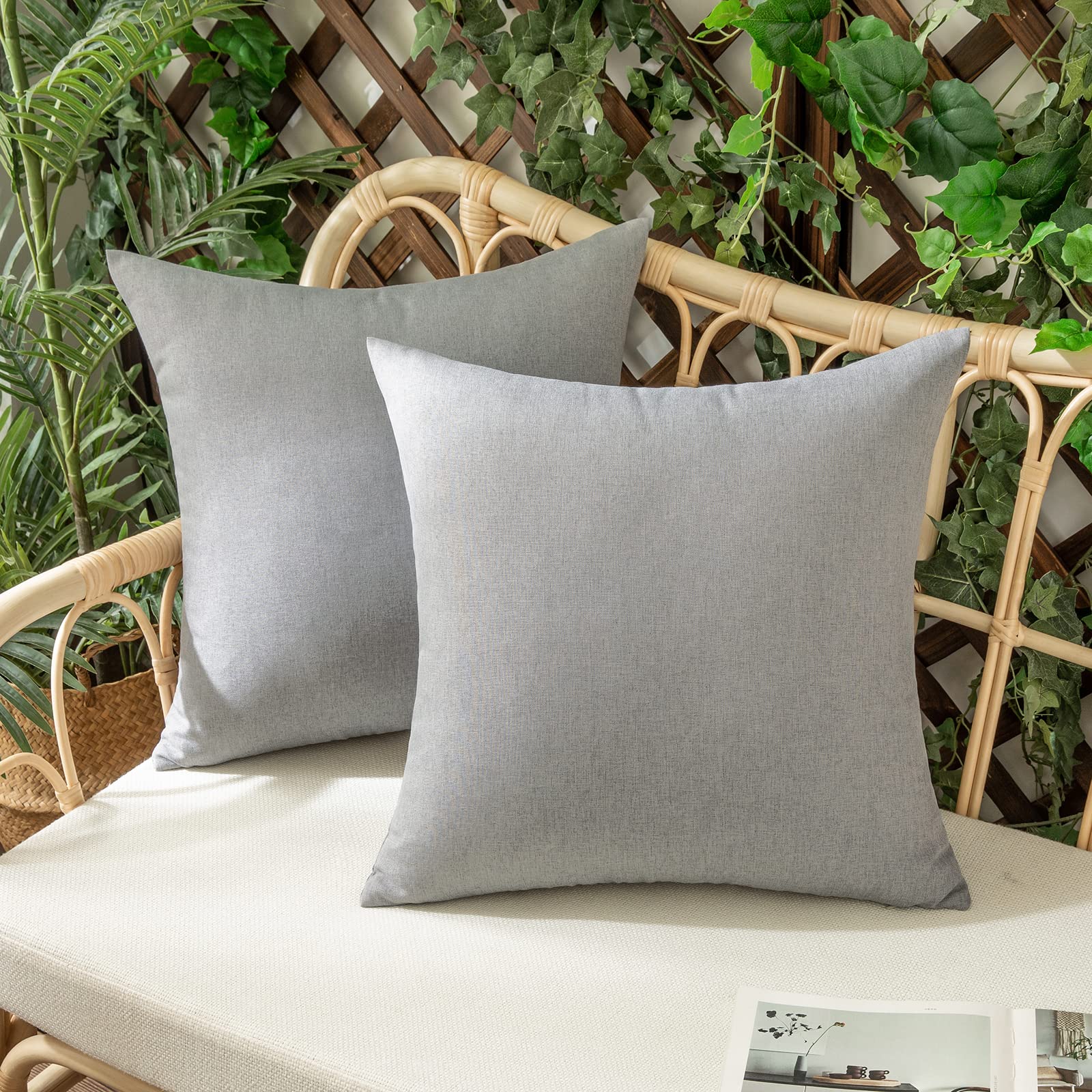 Photo 1 of Woaboy Set of 2 Outdoor Waterproof Throw Pillow Covers Decorative Farmhouse Pillowcase Solid Cushion Cases for Patio Tent Balcony Couch Sofa Car Light Grey 16x16 inch