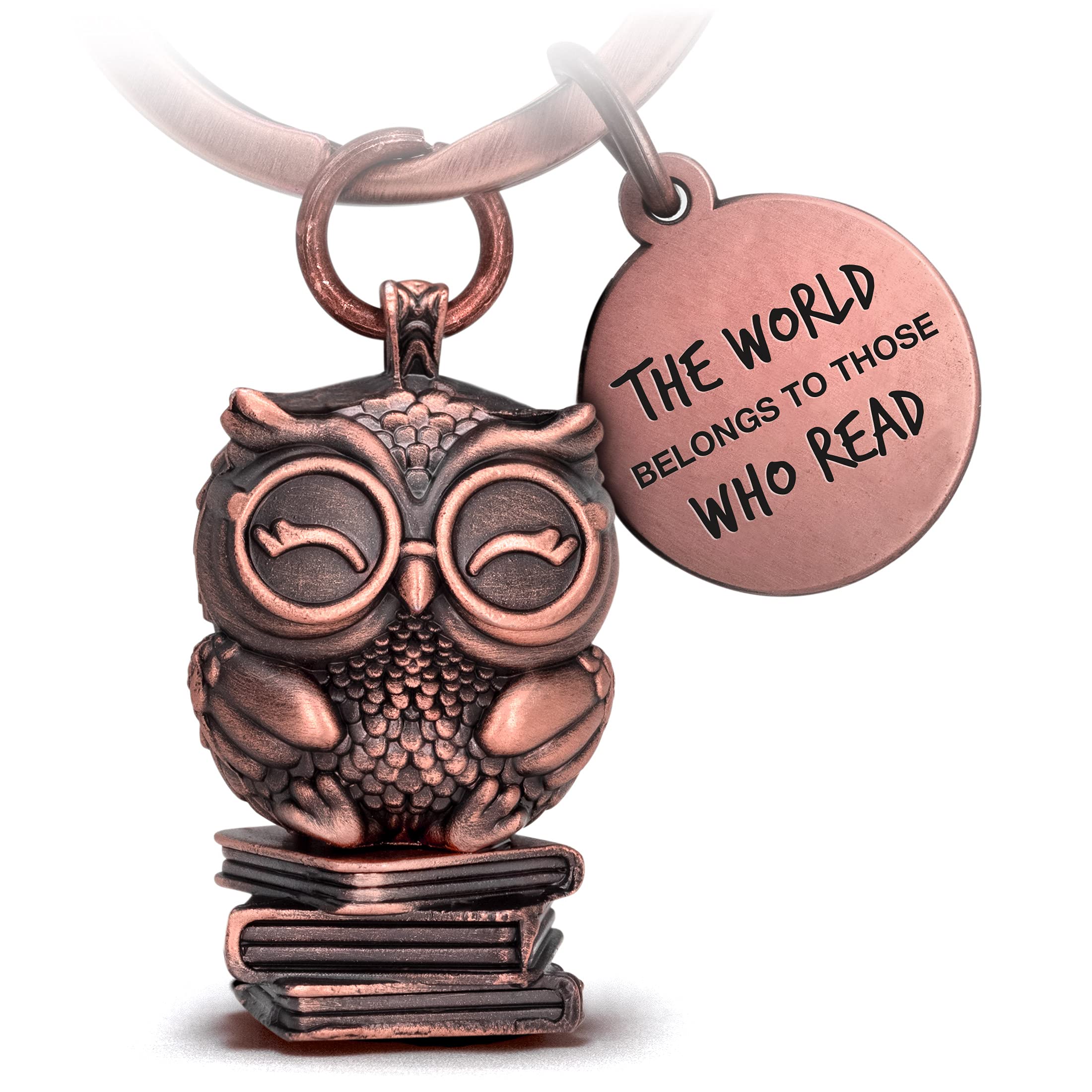 FABACH Owl Key Chain Book Owl with Engraving - Reading Gifts for Book Lovers - Cute Keychain Owl for Life Reader - Bookworm, Gift, Reading Hat, Gifts, Antique Rose Gold, Mały
