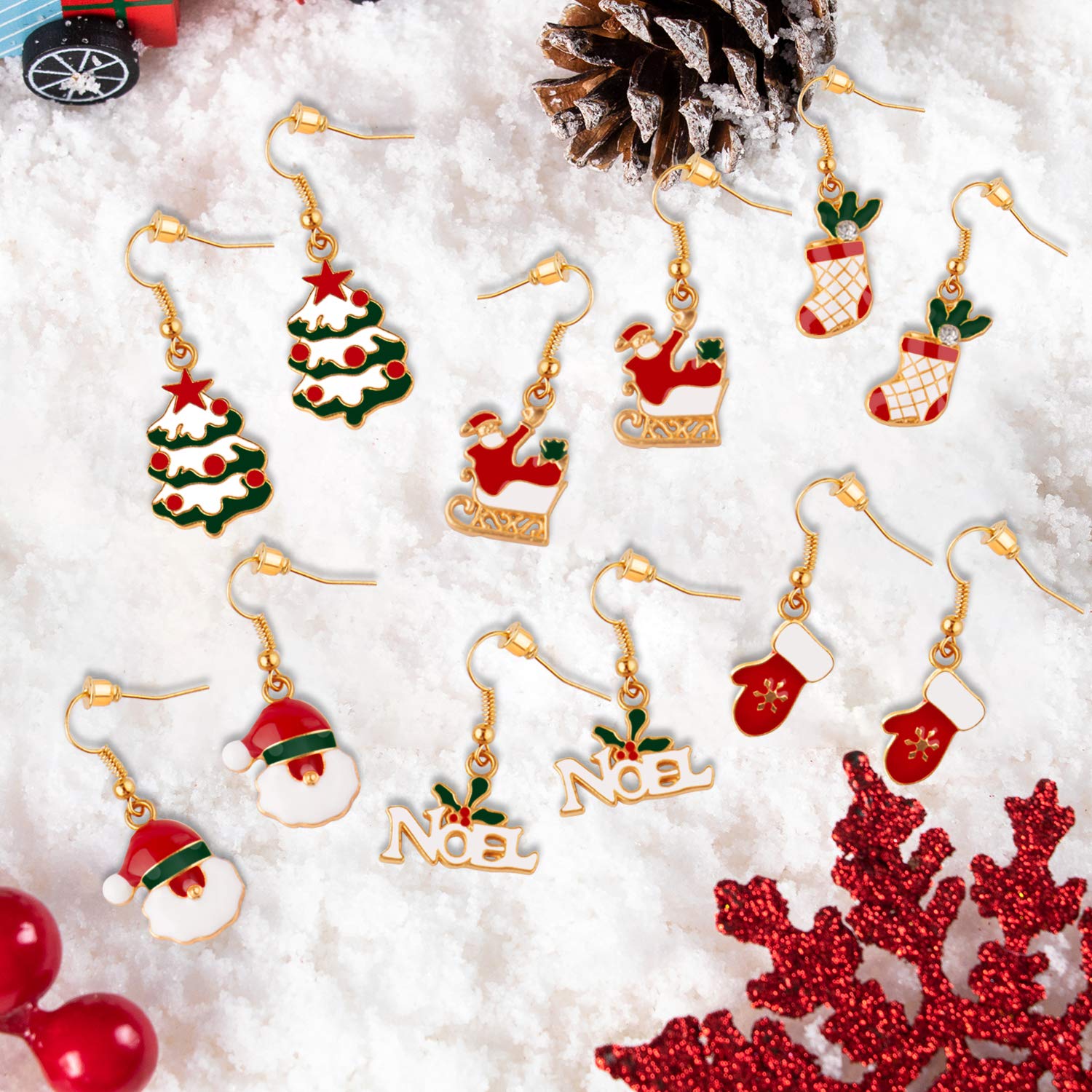 Christmas Earrings Set gifts for Womens Girls Thanksgiving Xmas Jewelry Snowman Hand Sock Santa Claus Christmas Tree Bell Drop Dangle Earrings Holiday Jewelry