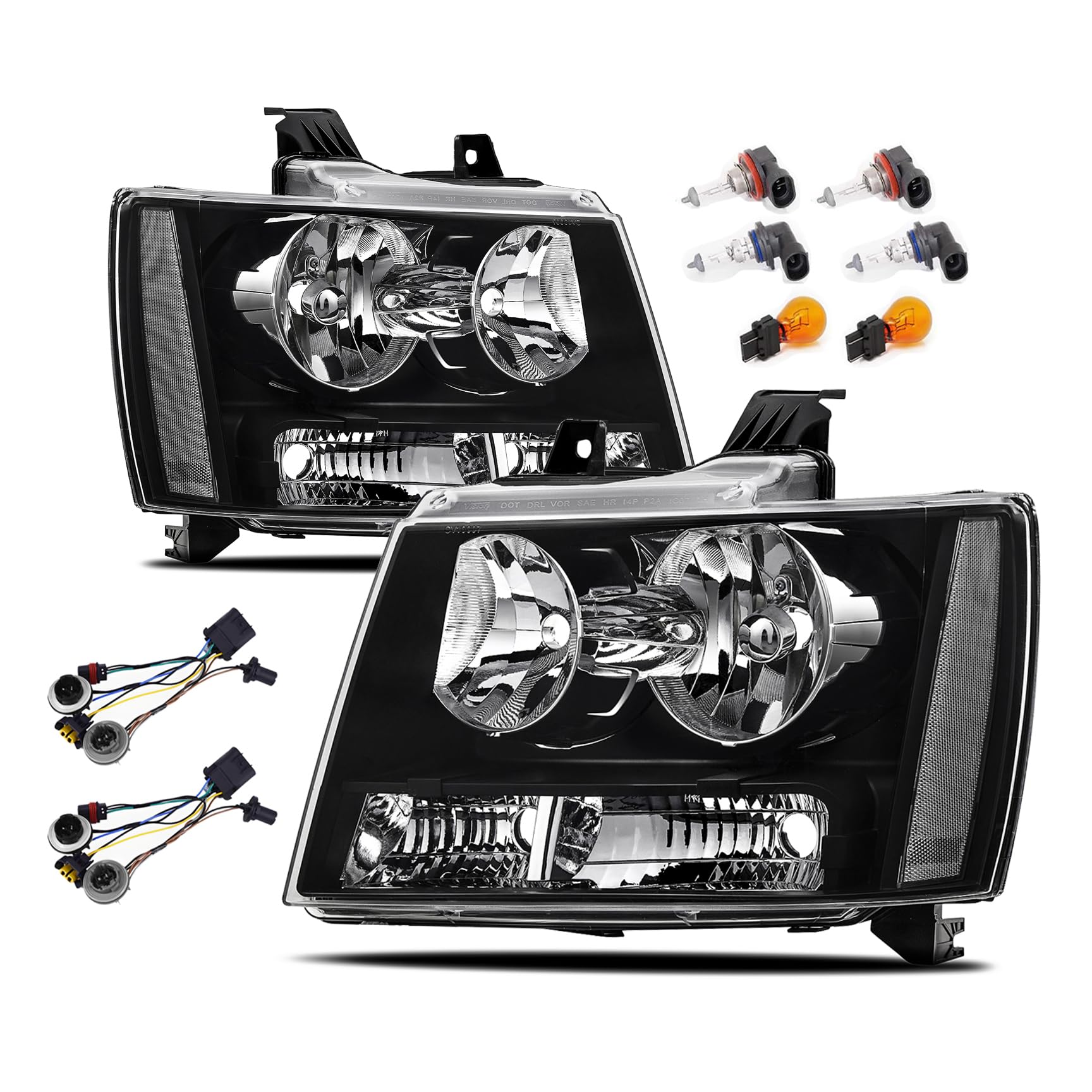 Photo 1 of “Missing connection”Headlights Assembly w/Bulbs & Harness compatible with 2007-2013 Chevy Tahoe Avalanche Suburban Halogen Head Light Headlamp Assembly, Black Housing Clear Side