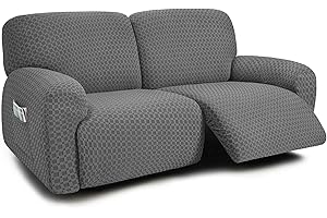 ULTICOR Extra Wide 75" - 100", Reclining 2 Seater Sofa, Extra Wide Reclining Love Seat Slipcover, 6-Piece Jacquared Fabric, Reclining Sofa Covers, Thick, Soft, Washable (Style 2) (Dark Grey)