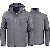 Wantdo Men's Waterproof 3 in 1 Ski Jacket Warm Winter Coat Windproof Snowboarding Jackets with Detachable Puffer Coat