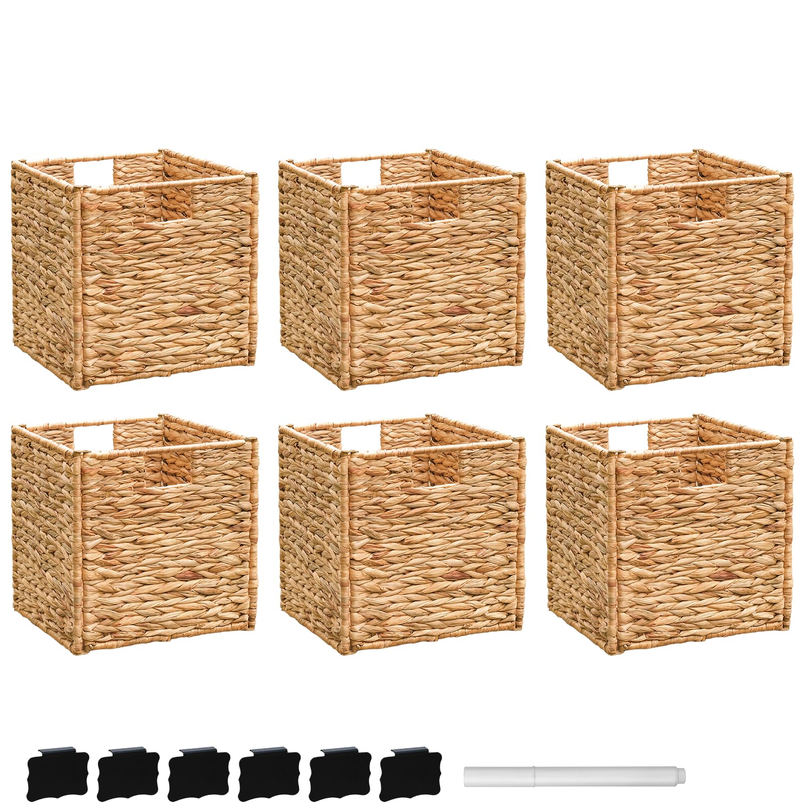 Photo 1 of 12x12x12 Storage Cube, Water Hyacinth Storage Baskets, Wicker Storage Baskets for Shelves, Woven Baskets for Storage, Square Wicker Storage Basket for Living Room (6 Packs 12x12in)