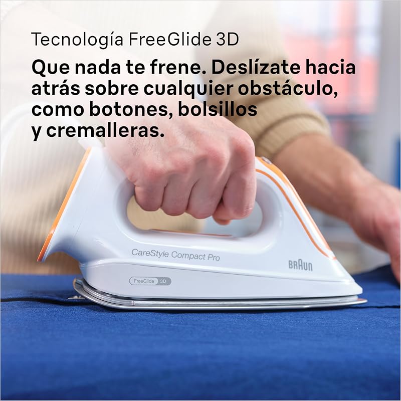 CareStyle Compact Pro Plancha Generadora de Vapor, FreeGlide 3D, Modo iCareMode, Eco y Turbo, Vaporización Vertival, Antigoteo, Depósito Agua 1,5L, 6 bar/400g/min, 2400W, Blanco/Naranja