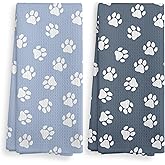 NOQL Dog Paw Hand Kitchen Dish Towels and Dishcloths Set of 2, Cute light Blue Hand Towels for Bathroom, Cool Gifts for Dog Lovers Women, 16×24 Inch