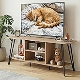 Manora TV Stand for TVs up to 55 Inch, Simple Modern Entertainment Center with 3 Tier Open Storage Shelves, TV Console Table for for Living Room, Bedroom, Oak