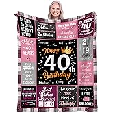 40th Birthday Gifts for Women, Unique Happy Birthday Fleece Throw Blanket 50" x 60", Funny 40 Years Old Birthday Decorations Gifts, Best 40th Birthday Gfit Ideas for Mom, Wife, Sister, Friends, Female
