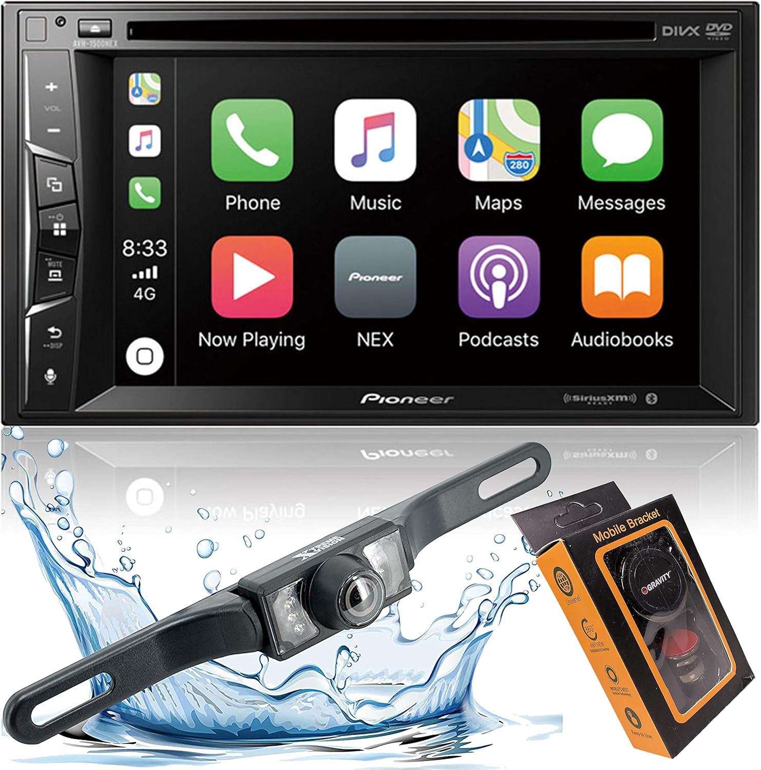 Pioneer AVH-1500NEX Double Din Apple Carplay In-Dash DVD/CD/Am/FM Car Stereo Receiver W/ 6.2" Touchscreen + Backup Camera Included + Phone Magnet Holder