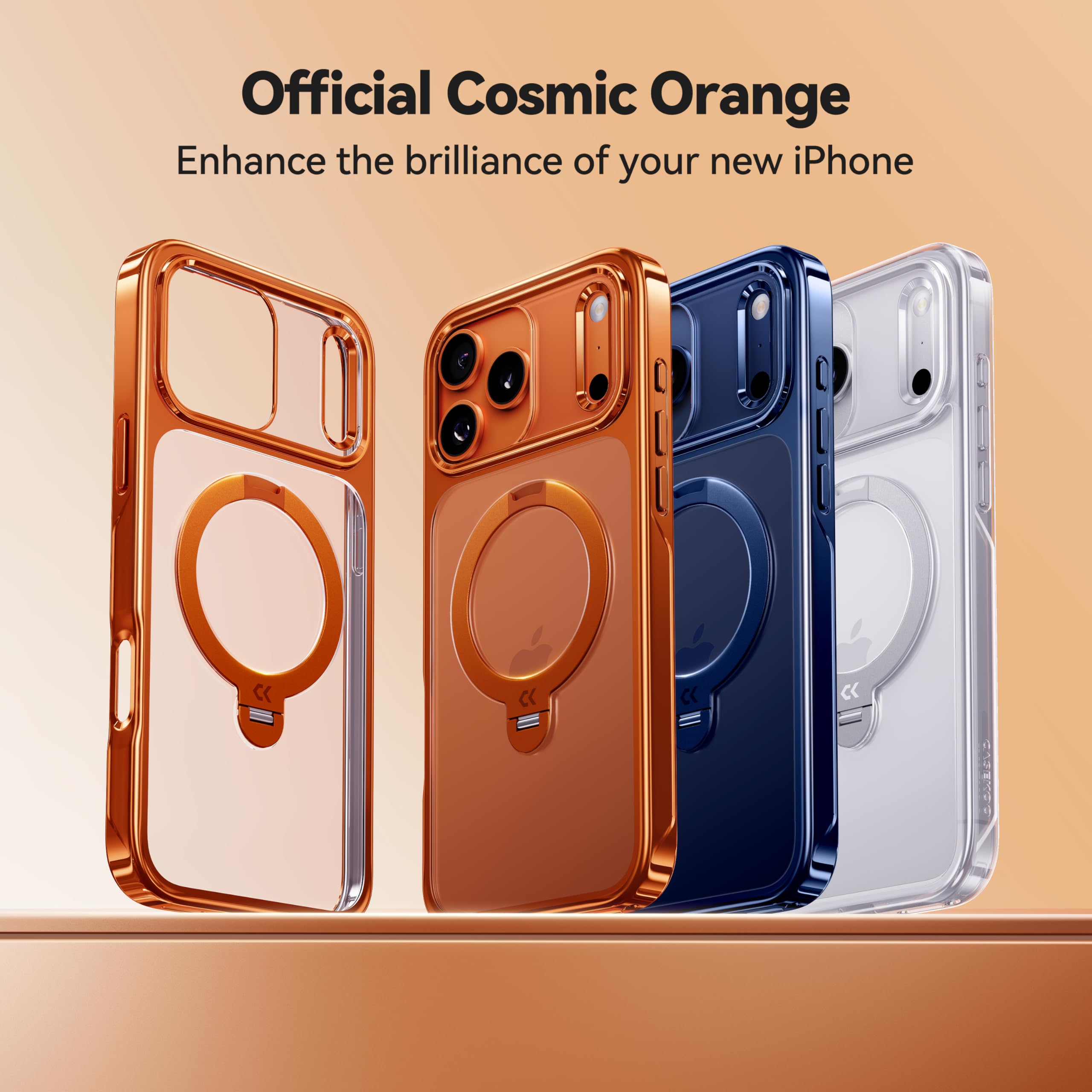 CASEKOO Cosmic Orange Glossy for iPhone 17 Pro Max Case [360 Spin Magnetic Stand][Fit for MagSafe][17FT Military Protection] Slim Polished for iPhone 17 Pro Max Case with Stand 6.9'', Cosmic Orange