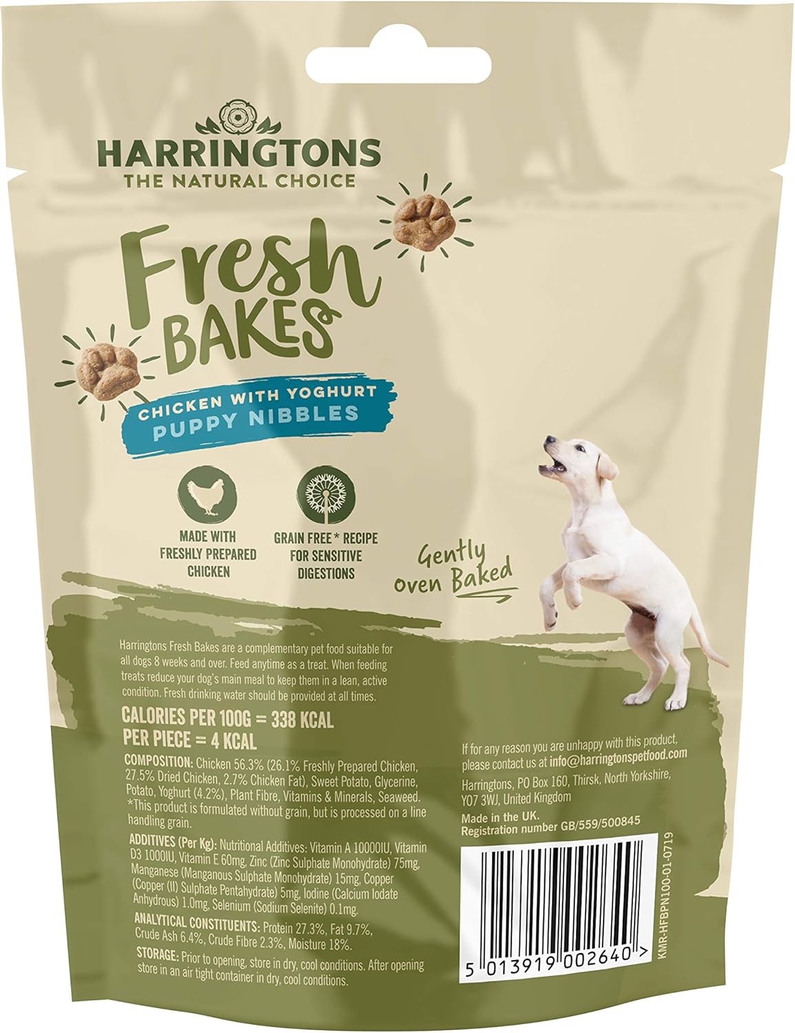 Harringtons Fresh Bakes Chicken with Yogurt Puppy Nibbles 100g, Pack of