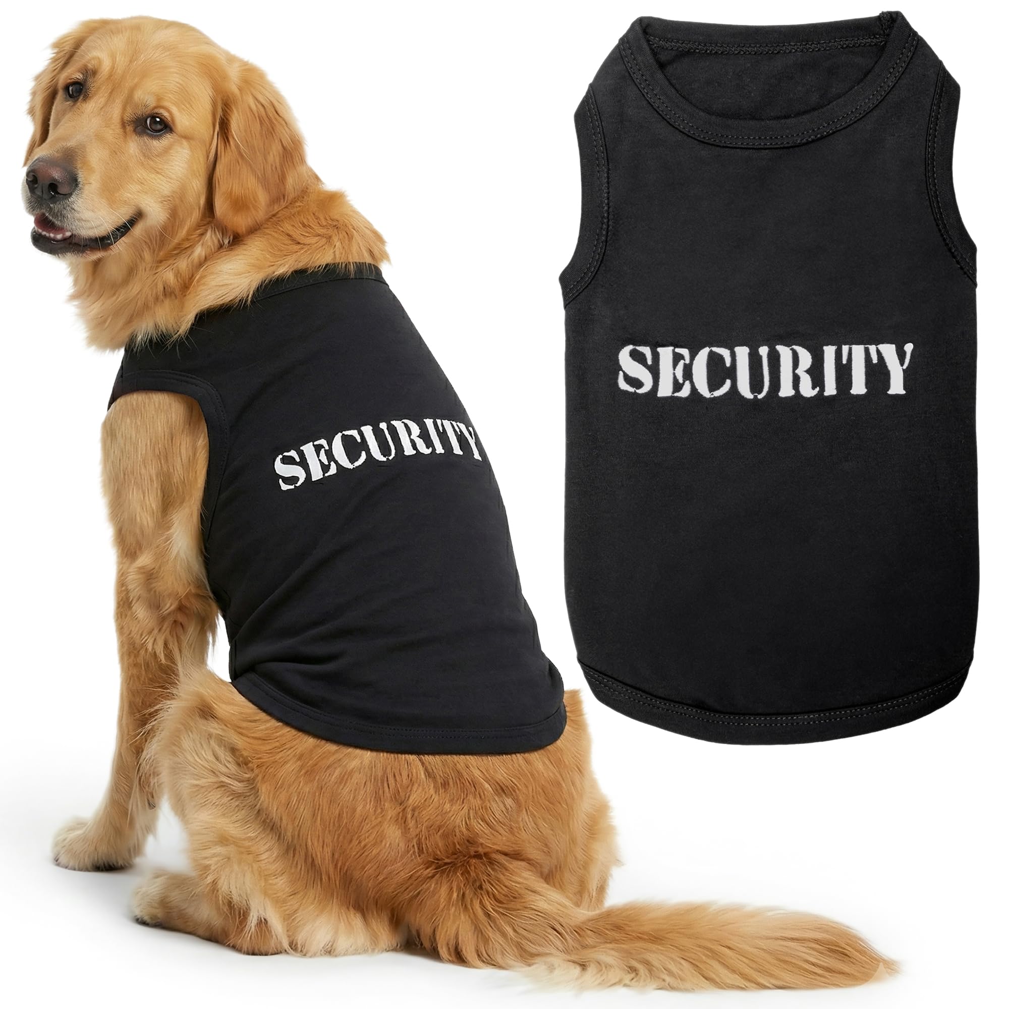 Parisian Pet Dog T-Shirt with Embroidered 'Security' Word Dog Tank Top - 100% Cotton, Breathable Dogs Security Clothes - Sleeveless Pet Vest - Machine Washable Shirt for Large Dogs - 4XL