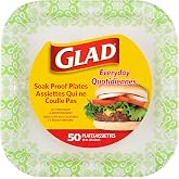 Glad Square Disposable Paper Plates, Green Victorian, 10 Inch, 50 Count | Sturdy dinnerware alternative, ideal for potlucks and casual entertaining, stackable storage, no washing needed