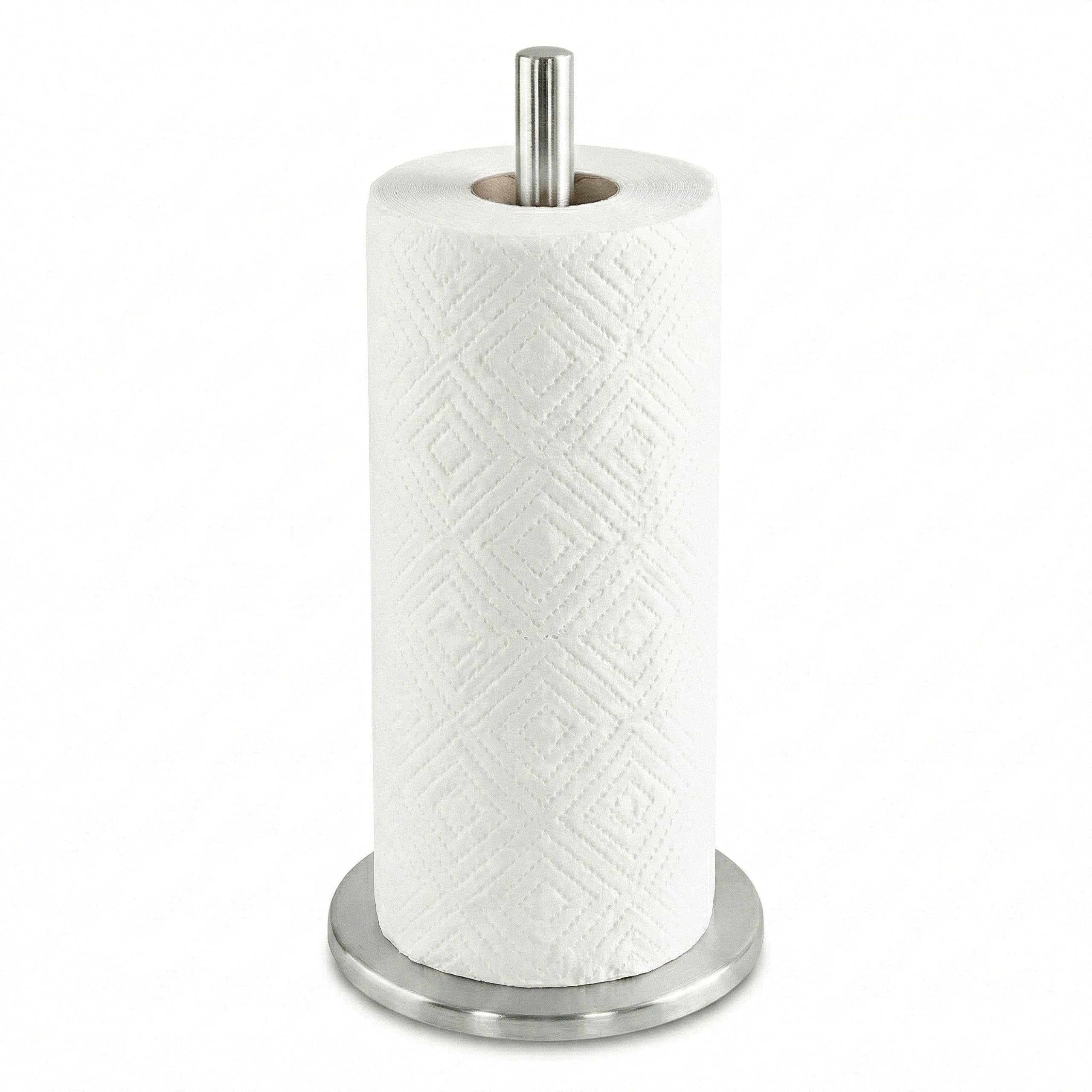 GEEZY Stainless Steel Kitchen Roll Holder - Silver Freestanding Paper Towel Stand - Anti-Slip Base Tissue Dispenser & Organiser for Kitchen Countertop & Dining Table