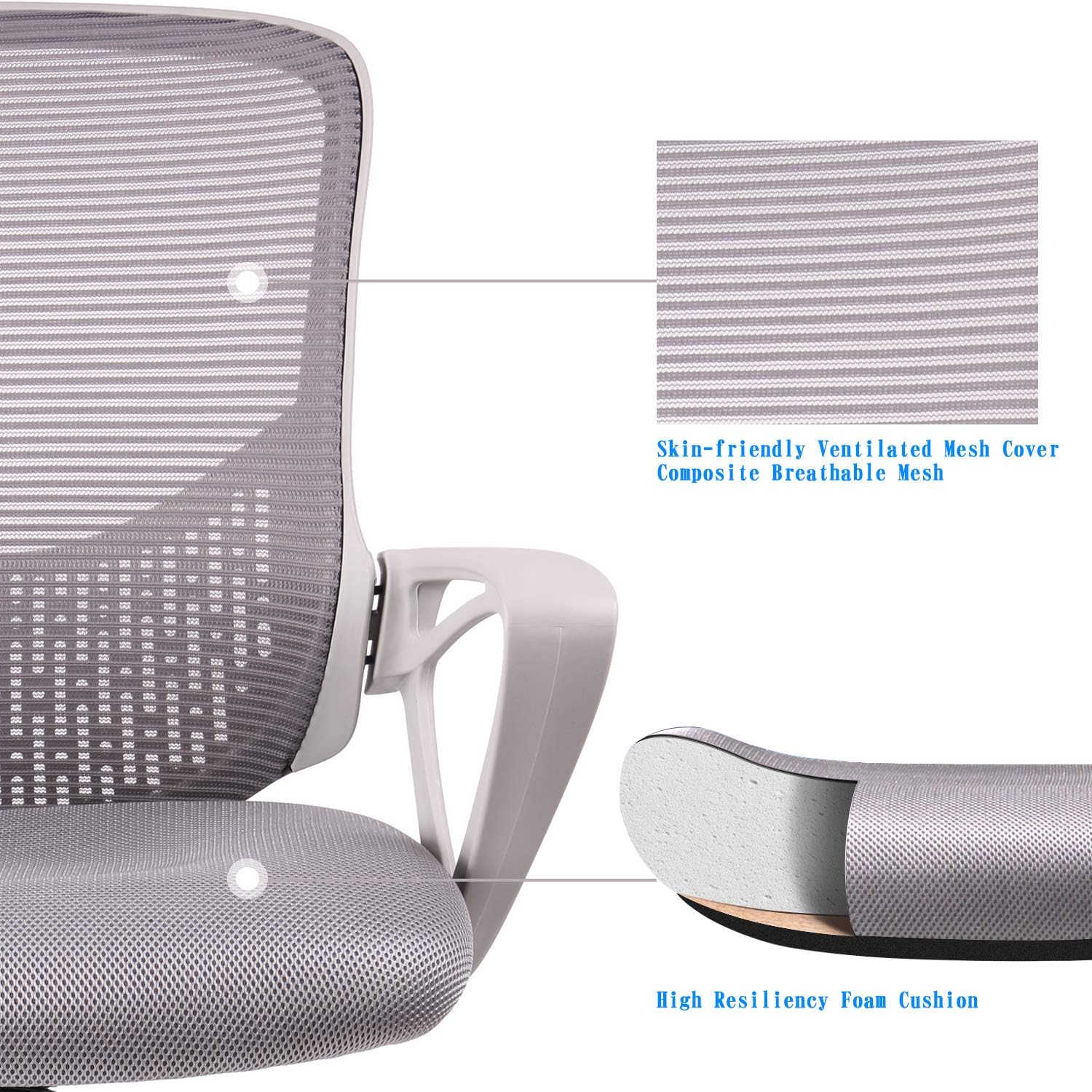 Office Chair, Ergonomic Desk Chair Computer Task Chair Mesh with Armrests Mid-Back for Home Office Conference Study Room, Gray: Kitchen & Dining