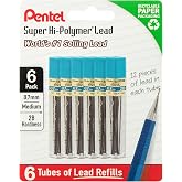 Pentel Super Hi-Polymer Lead Refills, 0.7 mm, 2B, 72 Pieces (12 pcs per tube, 6 tubes)