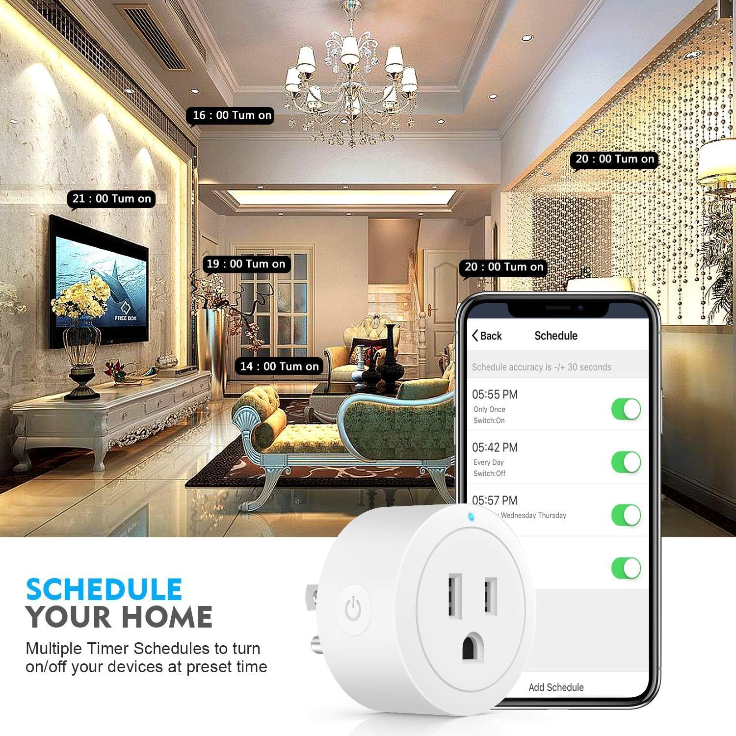 Smart Plug Amysen - A Certified Compatible with Alexa, Echo & Google Home – Only WiFi 2.4G (Z1 4 Pack) - - 