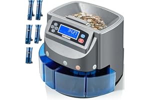 HANDNAM Coin Counter Machine, Electric Coin Sorter Sort 270 Coins/Minute, USD Change Counter Machine,500 Coins Capacity Automatic Coin Sorter and Wrapper Machine, Coin Counting Roller Machine with LCD Display