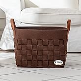boldmonkey Laundry Basket 15 " x13 x11 2 Pack, Large Rectangular Felt Fabric Blanket Basket with Leather Handle, Dirt Clothes Laundry Hamper for Babies, Dogs and Living Room-Brown