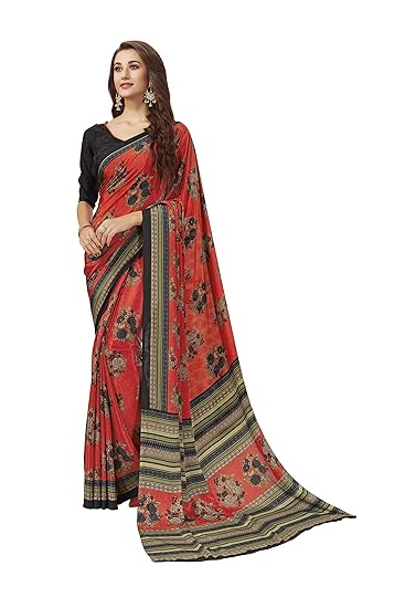 Womens Crepe Saree With Unstitched Blouse Piece (fusion-8303-b_Black)