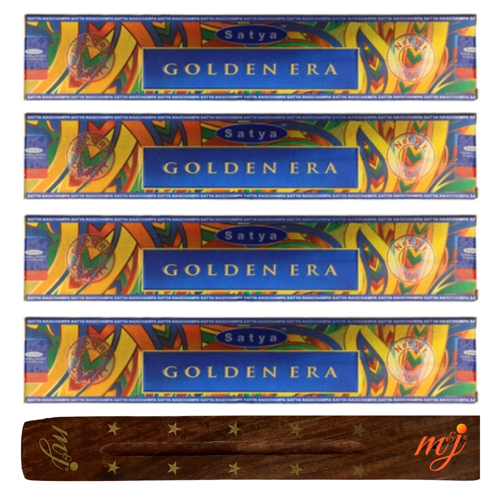 Original Satya Nag Champa Golden Era Incense Sticks | with M&J incense sticks holder | x4 pack | for Aromatherapy, Spa, Yoga, Weddings, Meditation, Healing, Positivity and Relaxation — image 1