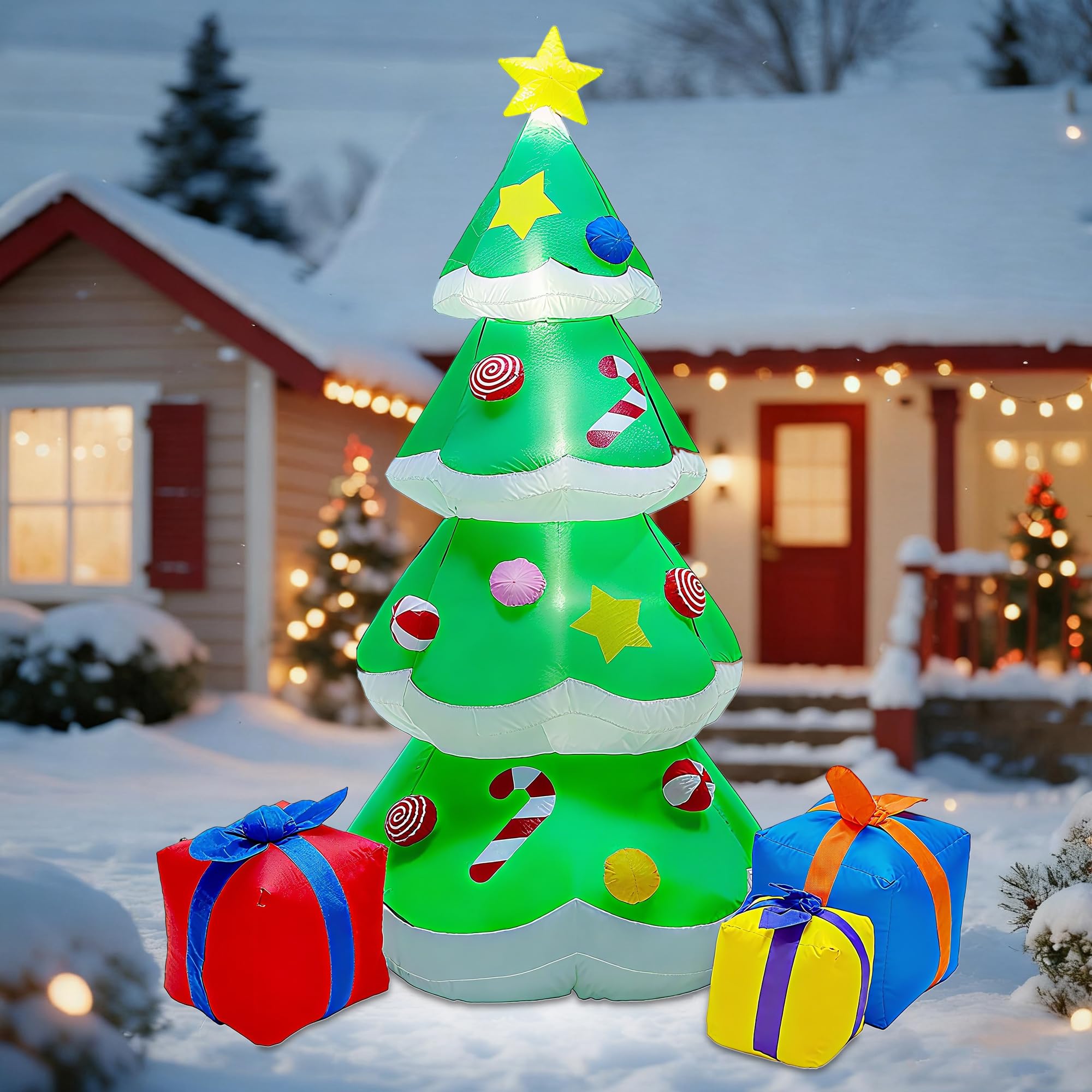 DR.DUDU 7 FT Inflatable Christmas Tree with Led Lights, Lighted ...