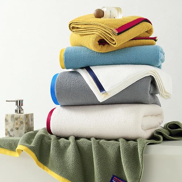 QAXOPL OVERSIZED BATH TOWEL SETS 100% COTTON SOFT & HIGHLY ABSORBENT SILK HEMMING TOWELS SET WITH 2 BATH TOWELS, 2 HAND TOWELS, 2 WASH CLOTHS FOR BATHROOM, GYM, SPA, HOTEL, 6 PACK,SKY BLUE